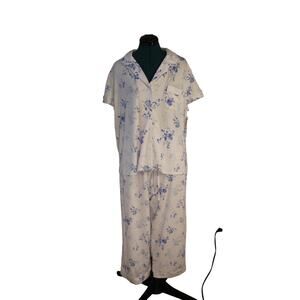 NWT ! LOFT Sleep Blue & White Floral Pajama Set Women’s Size L